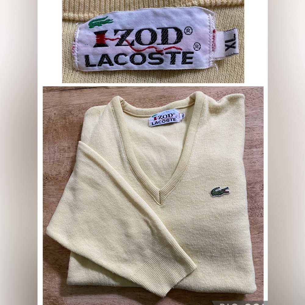 Vintage‎ Izod Lacoste Men’s XL Yellow V-Neck Pullover
